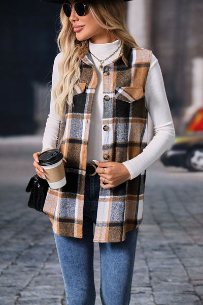 Explore More Collection - Plaid Button Up Vest Coat