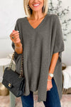 Explore More Collection - Slit V-Neck Half Sleeve Knit Top