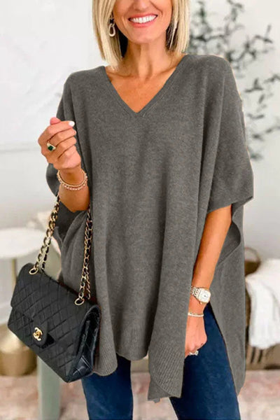 Explore More Collection - Slit V-Neck Half Sleeve Knit Top