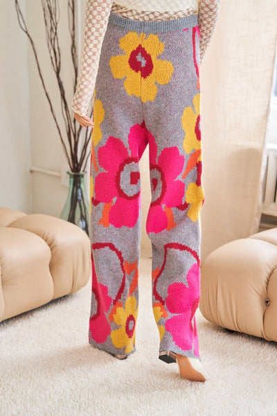 Explore More Collection - Flower Printed Casual Cozy Full Long Wide Pants