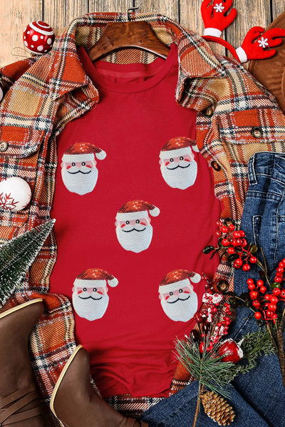 Explore More Collection - Sequin Santa Round Neck Short Sleeve T-Shirt