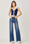 Explore More Collection - Risen Full Size High Rise Frayed Hem Wide Leg Jeans