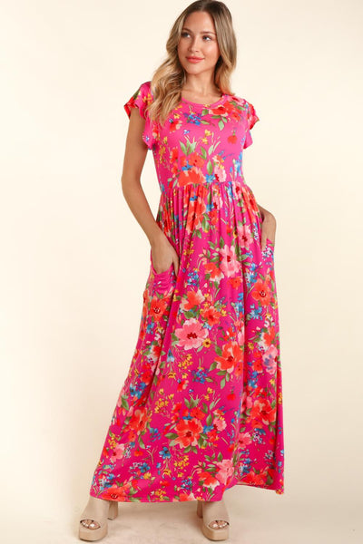 Explore More Collection - Haptics Floral Ruffled Round Neck Cap Sleeve Dress