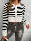 Explore More Collection - Devine Striped Round Neck Button Down Cardigan