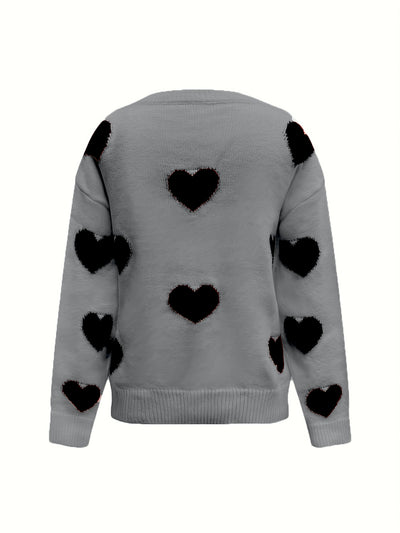 Explore More Collection - Valentine’s Day Heart Round Neck Long Sleeve Sweater