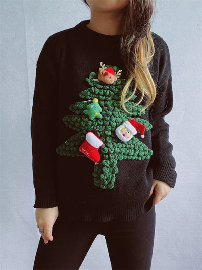 Explore More Collection - Christmas Tree Round Neck Long Sleeve Sweater