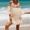 Explore More Collection - Crochet Cold Shoulder Three-Quarter Sleeve Cover Up