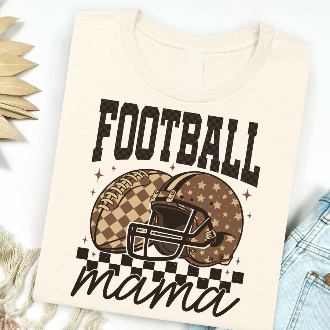 Explore More Collection - Brown Checkered Football Mama Graphic Tee