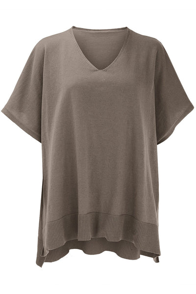 Explore More Collection - Slit V-Neck Half Sleeve Knit Top