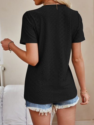 Explore More Collection - Eyelet V-Neck Short Sleeve Top