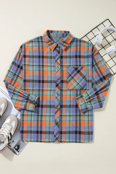 Explore More Collection - Plaid Collared Neck Long Sleeve Shirt