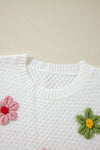 Explore More Collection - Crochet Flower Round Neck Long Sleeve Sweater