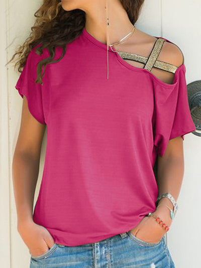 Explore More Collection - Asymmetrical Neck Short Sleeve T-Shirt