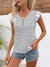 Explore More Collection - Lace Detail Striped V-Neck Cap Sleeve T-Shirt