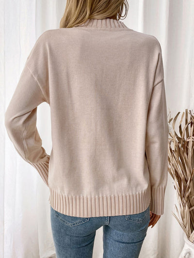 Explore More Collection - Perfee Flower Round Neck Long Sleeve Sweater