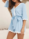 Explore More Collection - Contrast Trim Surplice Tie Waist Romper