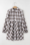 Explore More Collection - Full Size Plaid Collared Neck Balloon Sleeve Mini Shirt Dress