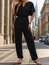 Explore More Collection - Notched Half Sleeve Straight Jumpsuit