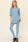 Explore More Collection - Double Take Full Size Round Neck Dropped Shoulder T-Shirt and Leggings Set