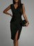 Explore More Collection - Slit Ruched Surplice Tank Dress