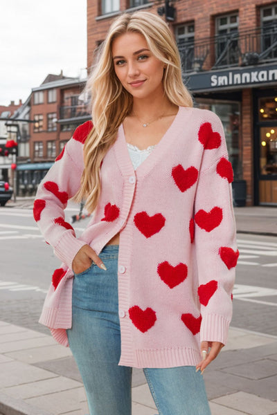 Explore More Collection - Heart Button Down Long Sleeve Cardigan