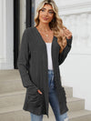 Explore More Collection - Pocketed Open Front Long Sleeve Cardigan