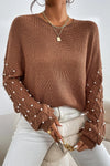 Explore More Collection - Pearl Detail Round Neck Long Sleeve Sweater