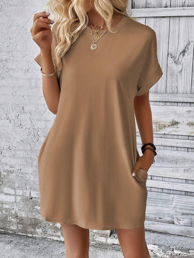 Explore More Collection - Round Neck Short Sleeve Mini Dress