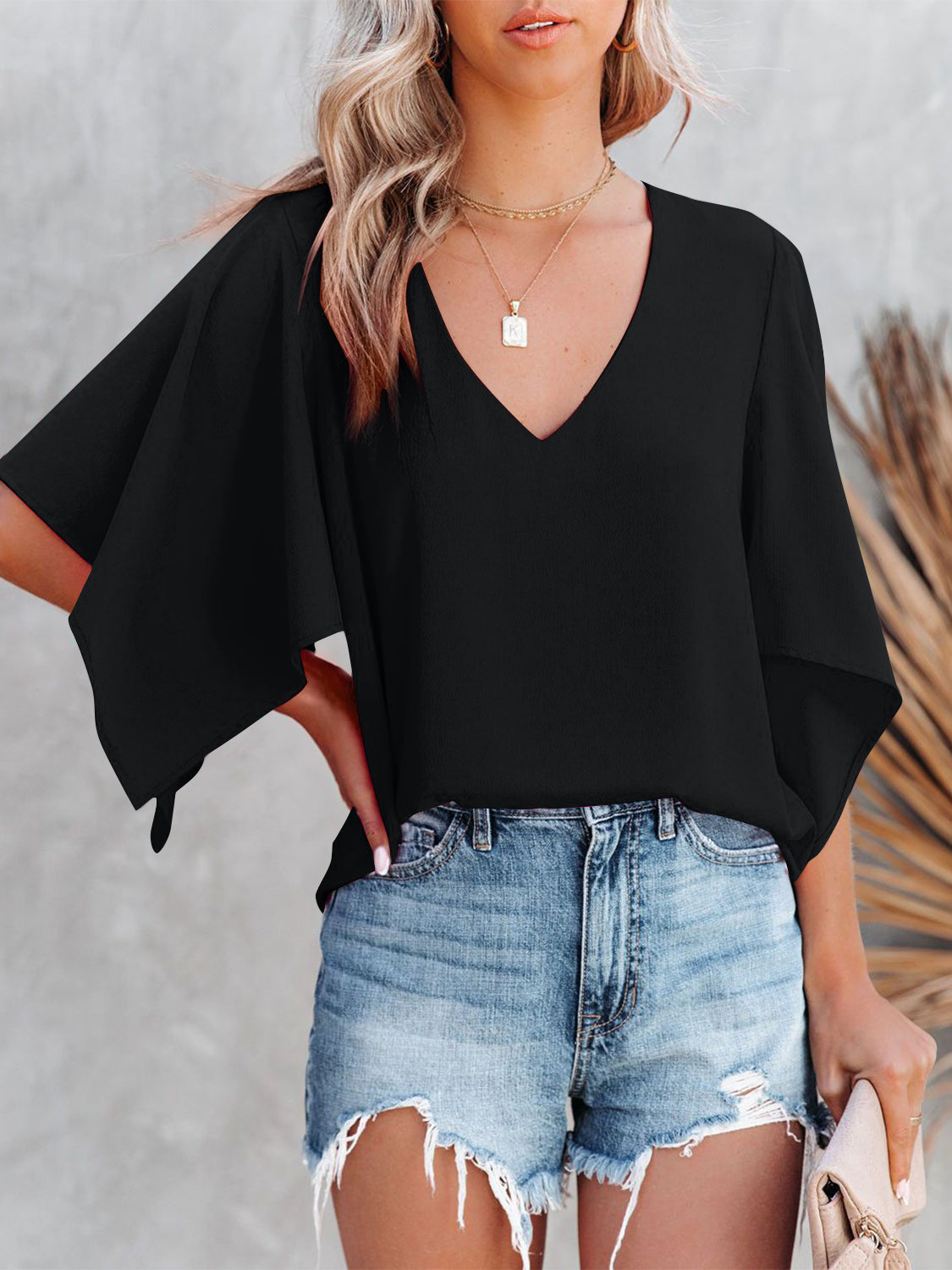 Explore More Collection - V-Neck Half Sleeve Blouse