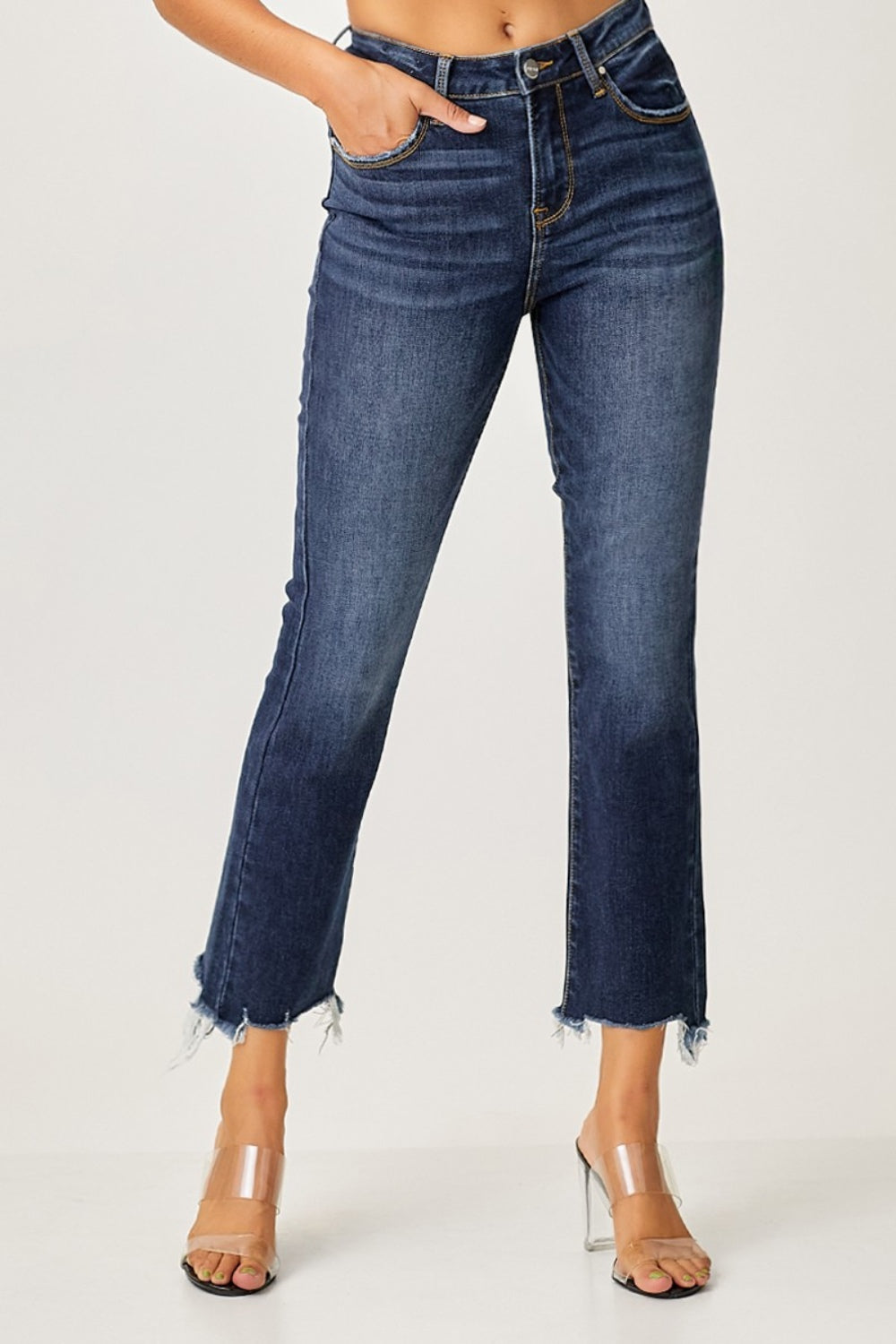 Explore More Collection - Risen Full Size Frayed Hem Cropped Straight Jeans