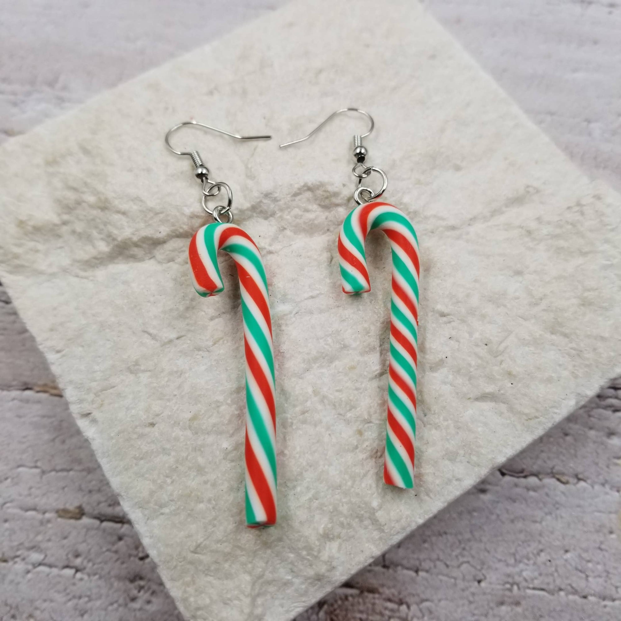 Christmas Candy Cane Sweet Earrings: Green