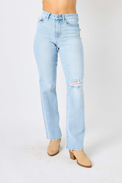 Explore More Collection - Judy Blue Full Size High Waist Distressed Straight Jeans