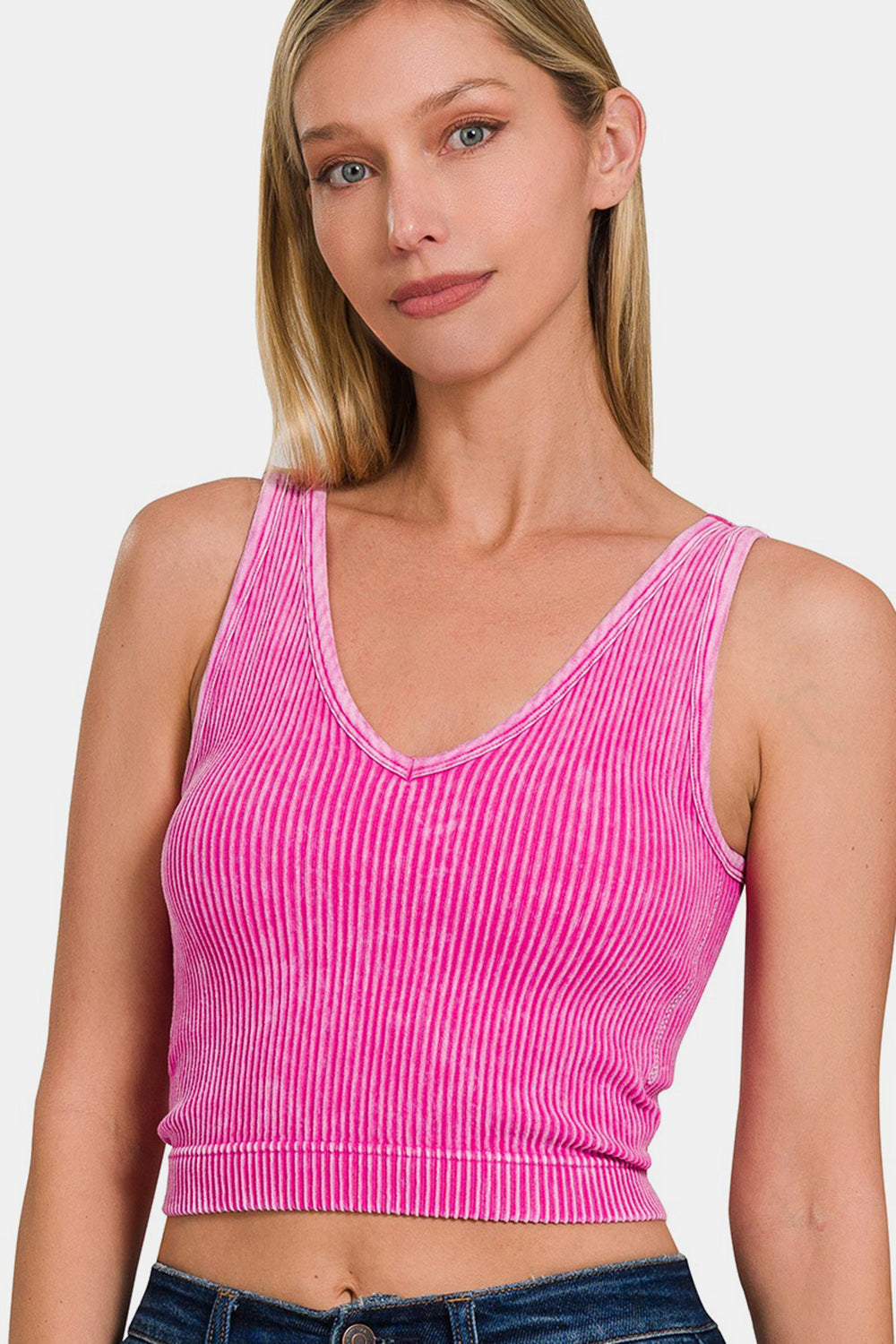 Explore More Collection - Zenana Washed Ribbed Cropped Bra Padded Tank