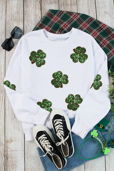 Explore More Collection - Sequin Lucky Clover Long Sleeve Sweatshirt