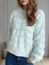 Explore More Collection - Openwork Round Neck Dropped Shoulder Sweater