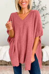 Explore More Collection - Slit V-Neck Half Sleeve Knit Top