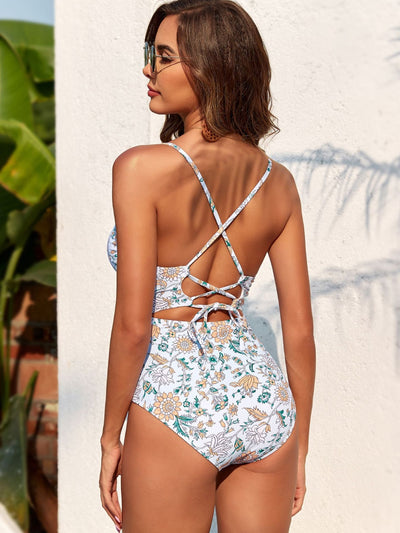 Explore More Collection - Printed Plunge One-Piece Swimwear and Cover-Up Set