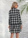 Explore More Collection - Ruffle Hem Plaid Button Down Long Sleeve Dress