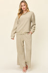 Explore More Collection - Double Take Full Size Texture Long Sleeve Top and Pants Set