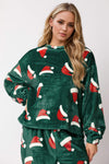 Explore More Collection - Christmas Hat Pattern Round Neck Long Sleeve Top and Pants Set