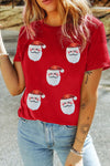 Explore More Collection - Sequin Santa Round Neck Short Sleeve T-Shirt