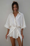 Explore More Collection - Tied Button Up Collared Neck Romper