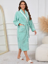 Explore More Collection - Contrast Trim Tie Waist Lounge Nightgown with Pockets