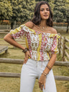 Explore More Collection - Ruffled Printed Off-Shoulder Short Sleeve Blouse