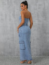 Explore More Collection - Slit Half Button Tube Denim Dress