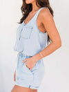 Explore More Collection - Pocketed Half Button Sleeveless Denim Romper