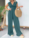 Explore More Collection - Smocked Cap Sleeve Wide Leg Jumpsuit