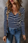 Explore More Collection - Striped V-Neck Long Sleeve Top