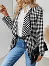 Explore More Collection - Houndstooth Open Front Long Sleeve Jacket