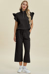 Explore More Collection - Double Take Full Size Texture Ruffle Short Sleeve Top and Wide Leg Pants Set